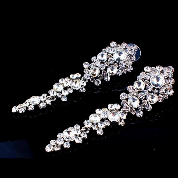 2g (6mm) bridal evening cocktail formal crystal drop dangle earrings plugs gauge - Picture 3 of 3